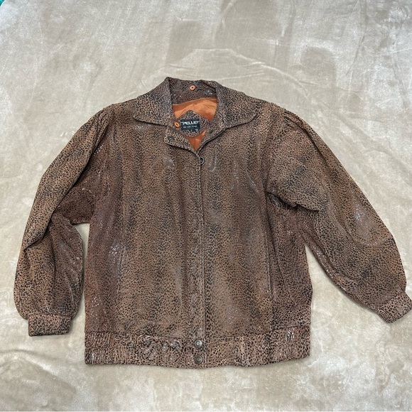 Pelle Print Leather Leopard Bomber Jacket Coat Brown Vintage Size Small - Picture 1 of 16